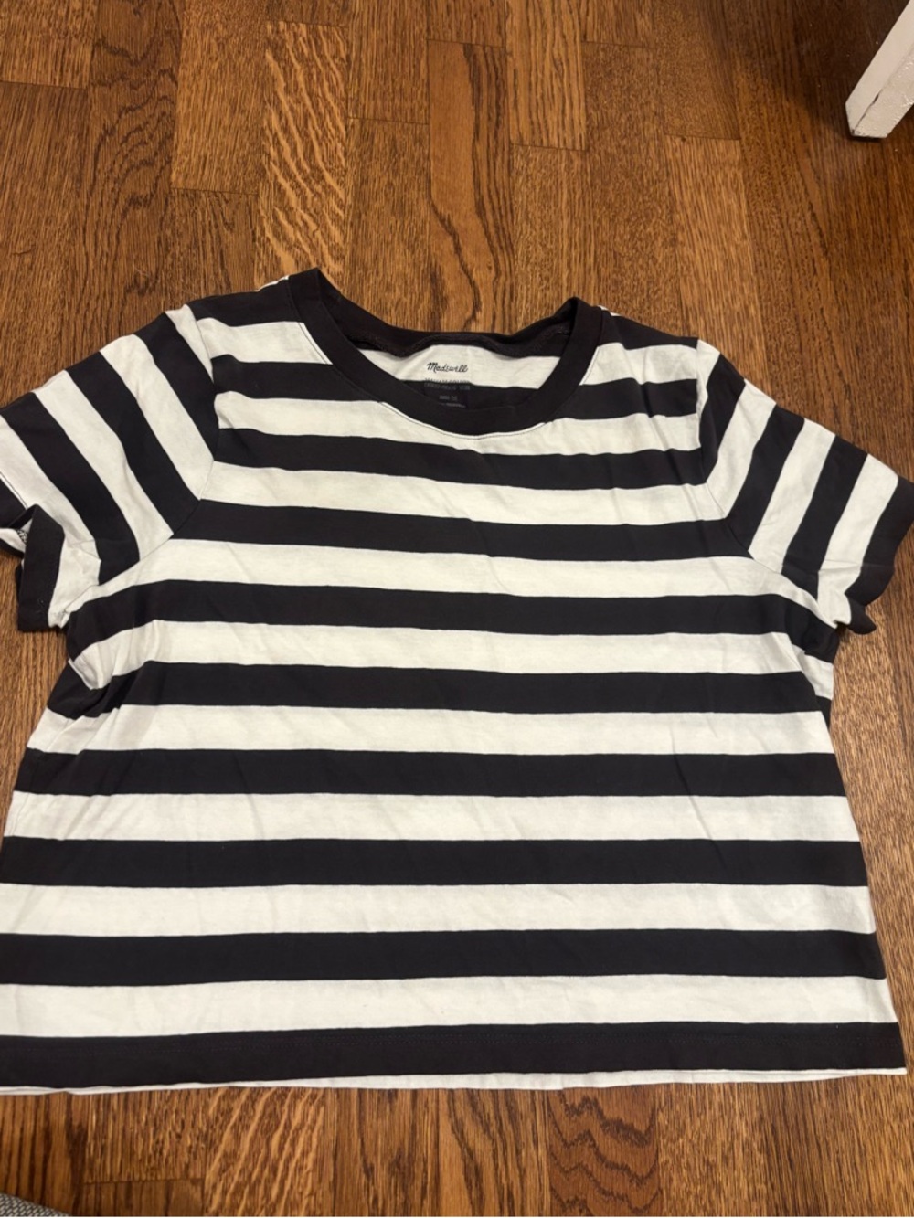 Madewell Black & White Striped Short Sleeve boxy crop tee